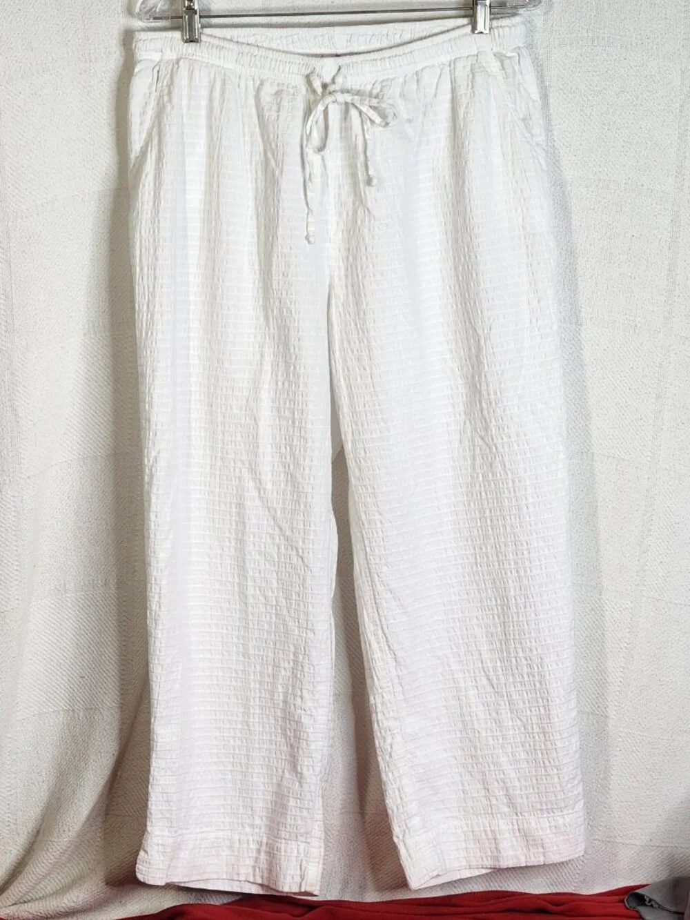 Focus Casual White Preshrunk Cotton Seersucker Drawstring Elastic Waist Pants XL - Picture 2 of 16
